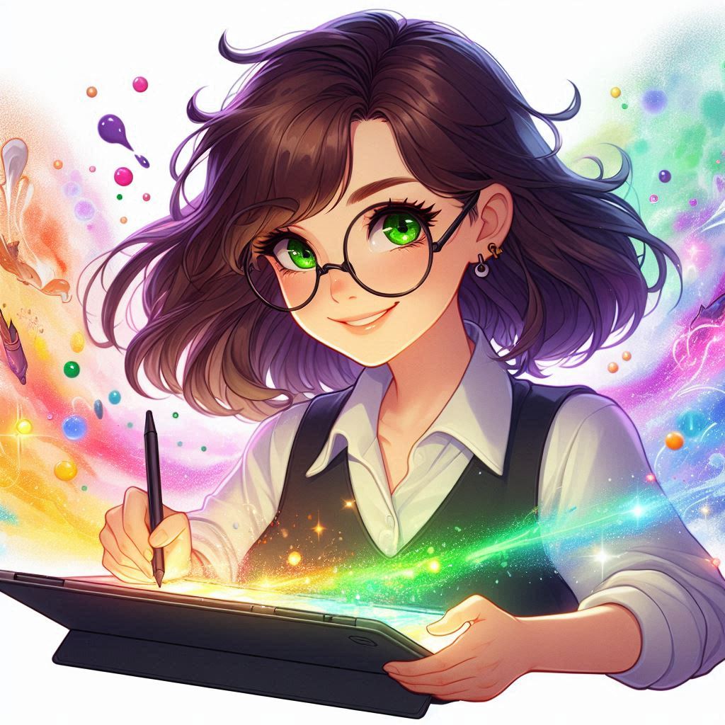 illustration in studio ghibli style of a smiling woman with dark brown hair (not too long), wearing (2)