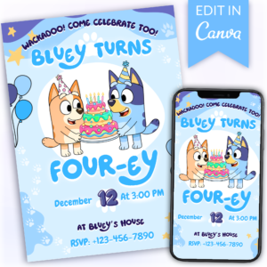 blue dog birthday invitation (canva template)